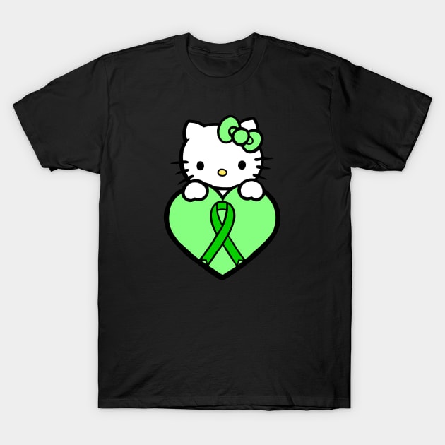 Cartoon cat awareness ribbon (green) T-Shirt by CaitlynConnor